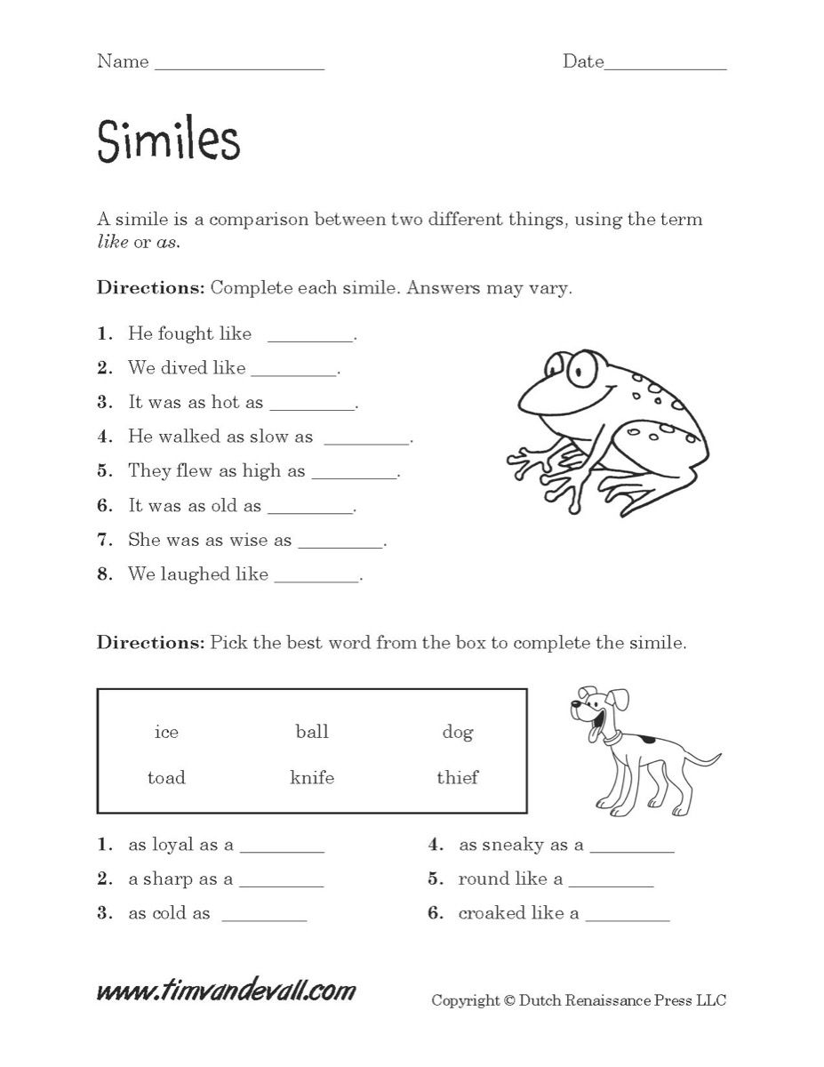 7th Grade Simile And Metaphor Worksheet Pdf Askworksheet