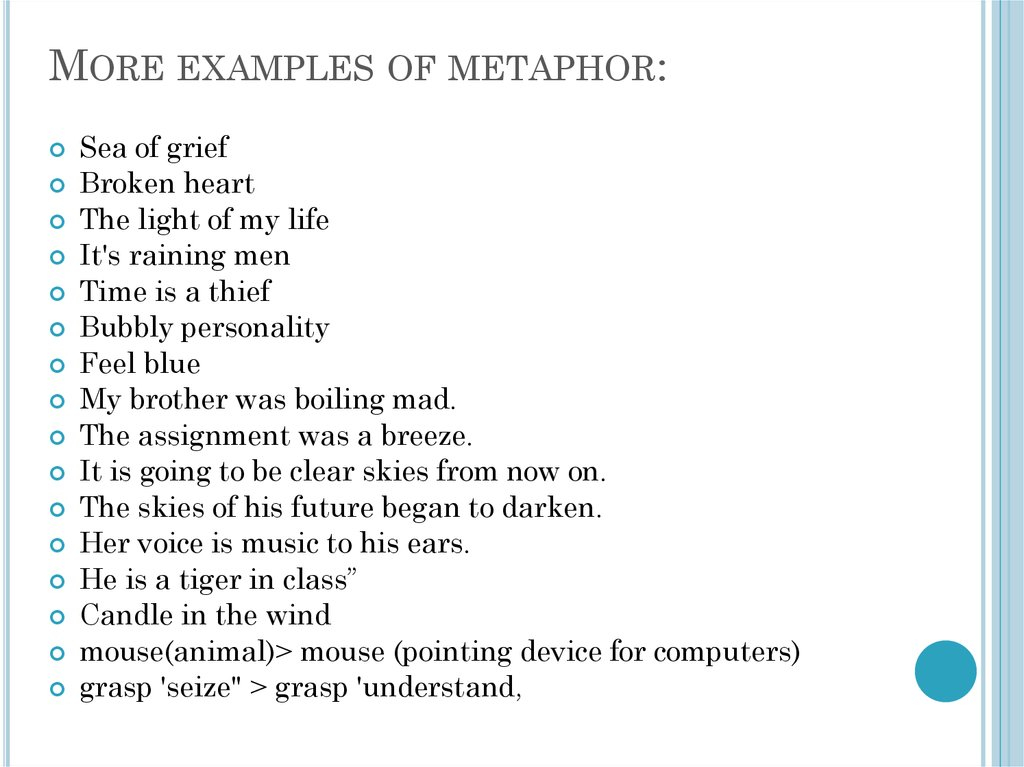 Give Examples Of Metaphor Metaphor Examples