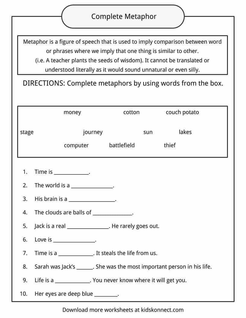 Metaphor Examples Definition And Worksheets What Is A 
