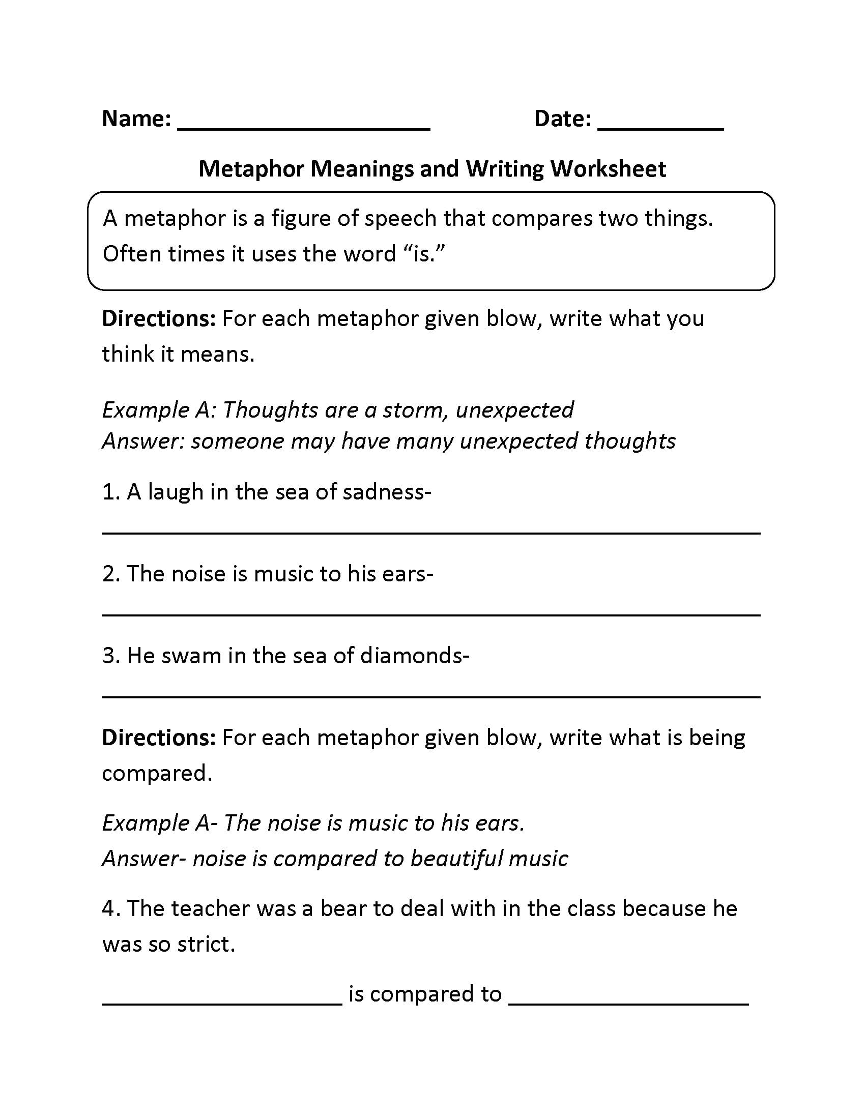 Metaphor Worksheets Pdf Db excel