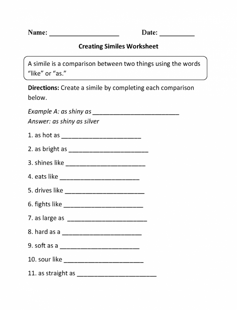 Simile And Metaphor Worksheet 3rd Grade Worksheetpedia