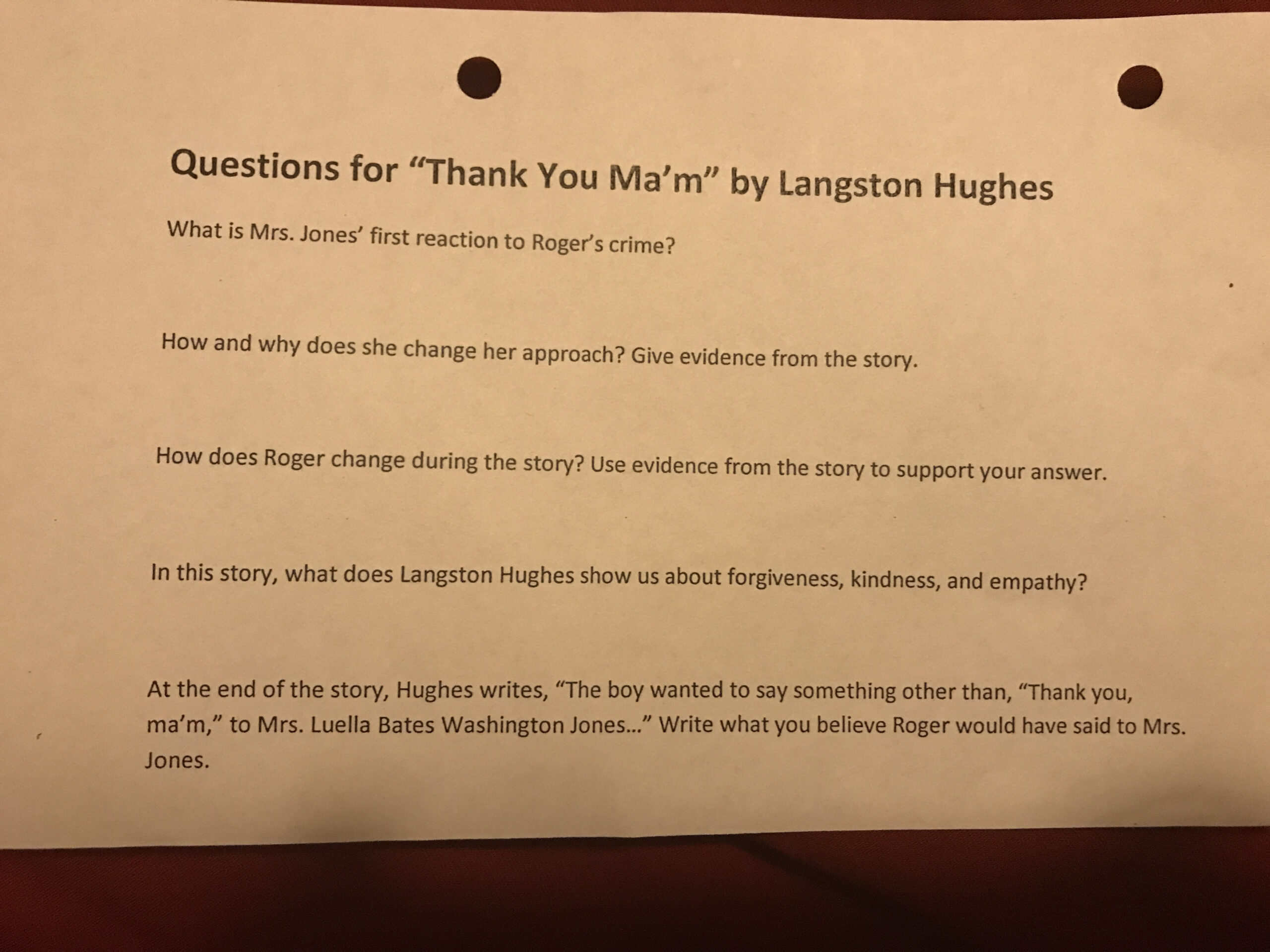  Thank You Ma Am Langston Hughes Thank You Ma Am By 